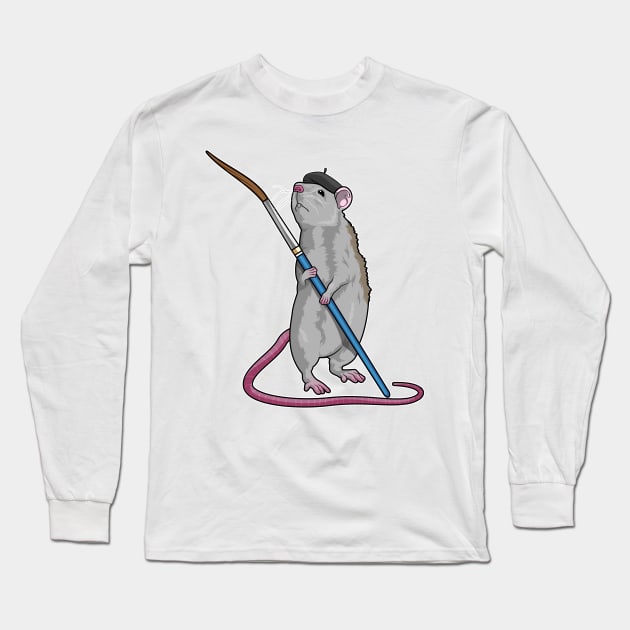 Rat as Painter with Paint brush Long Sleeve T-Shirt by Markus Schnabel